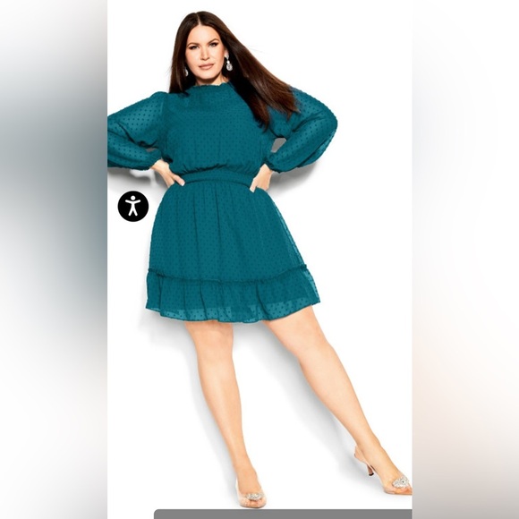 NWT City Chic Womens Size S 16 Dobby Tiered Dress Alpine Teal Romantic Flowy - Picture 1 of 16